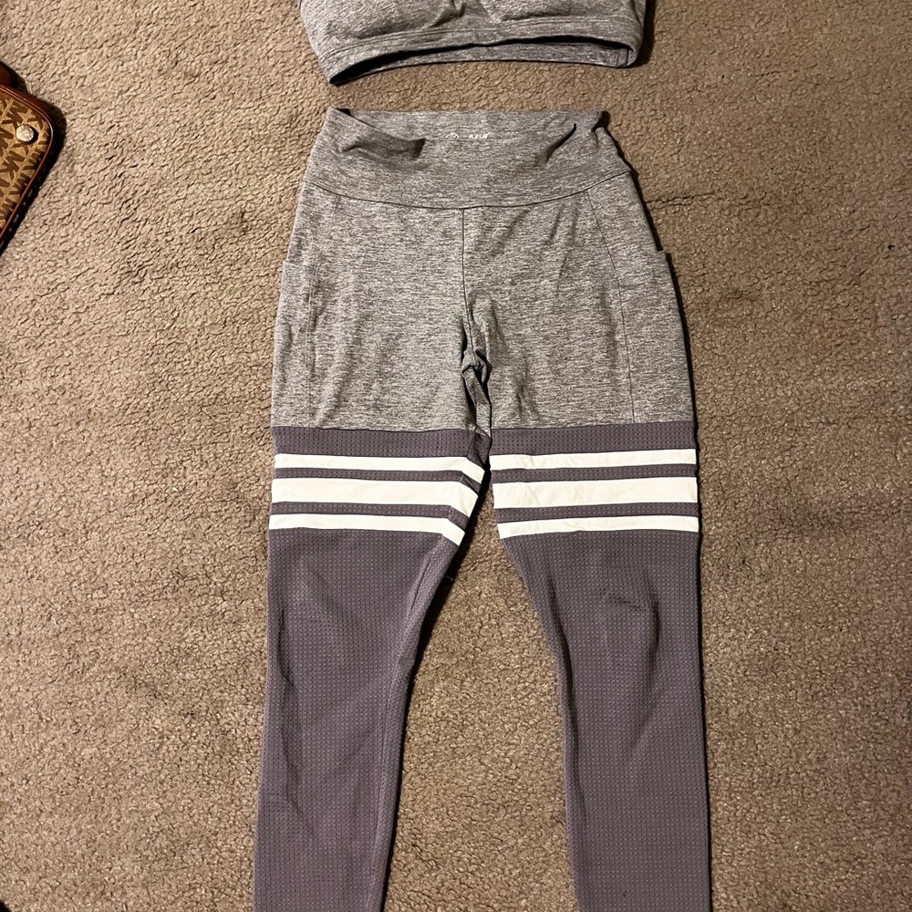 Bombshell Sportswear Gray Leggings with High Waist and Stripes